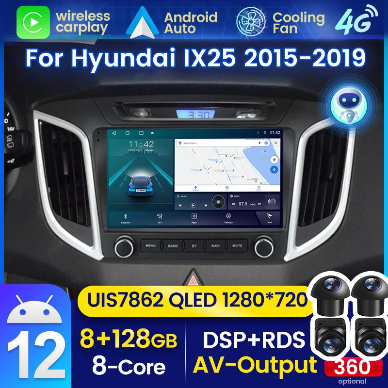 Android Auto Multimedia Reproductor de Vídeo de la Radio del Coche para Hyundai Creta Ix25 2015-2019 2020 de Navegación GPS Espejo Enlace de Pantalla Dividida DSP Imagen 0