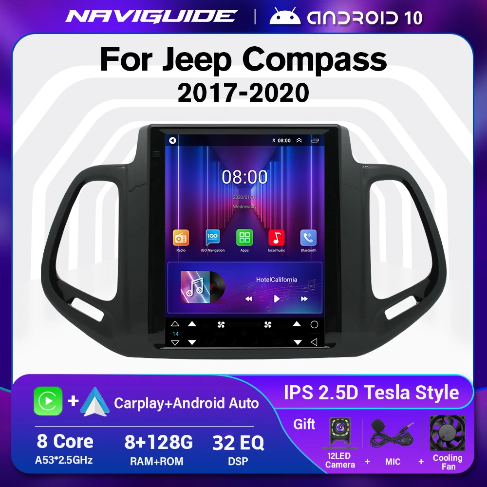 NAVIGUIDE S7 Android 10 de la Radio del Coche Para Jeep Compass 2017-2020 Para Tesla Estilo Reproductor Multimedia de Navegación GPS Carplay Jefe de la Unidad de Imagen 0