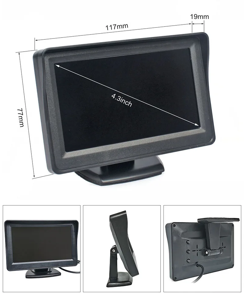 DIYSECUR 4.3 Pulgadas TFT LCD a Color de la Vista Posterior del Coche del Monitor de Aparcamiento Monitor Retrovisor con 2 CANALES de Entrada de Vídeo Imagen 1