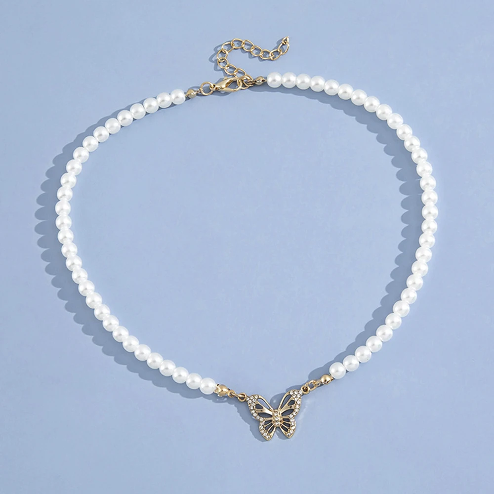 Nuevo Sencillo de la Joyería del Collar del Diseño Simple de la Perla de la Mariposa Colgante Empalmados Collar de Cadena de las Mujeres del Partido de la Joyería Imagen 1