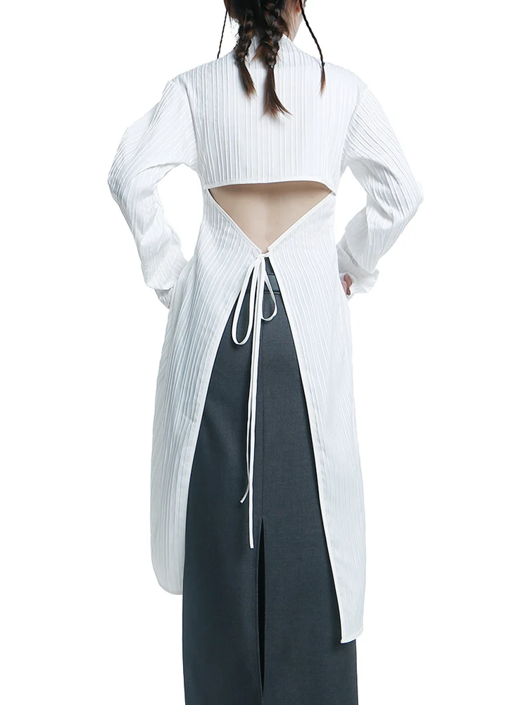 TWOTWINSTYLE Oversize sin Respaldo Camisetas Para Mujer de Cuello de Pie de Manga Larga Empalmados Encajes Sólidos Chic Blusas Mujer 2023 Moda Imagen 2