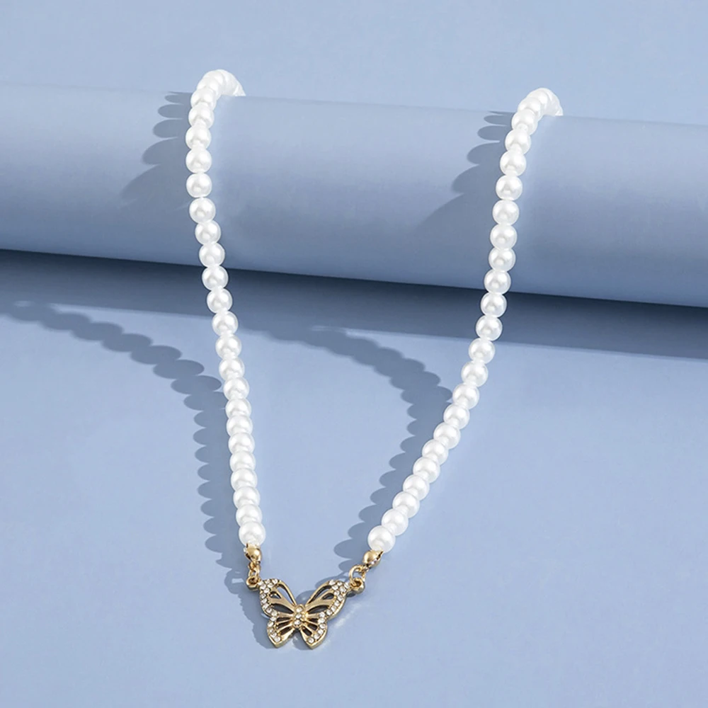 Nuevo Sencillo de la Joyería del Collar del Diseño Simple de la Perla de la Mariposa Colgante Empalmados Collar de Cadena de las Mujeres del Partido de la Joyería Imagen 2