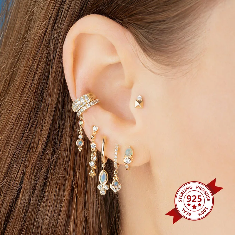 Retro Esterlina 925 pendientes de Plata del Oído Hebilla Minimalismo Perlas de jade Pendientes de Aro Exquisita Joyería de Moda Para Mujer Regalos Imagen 3