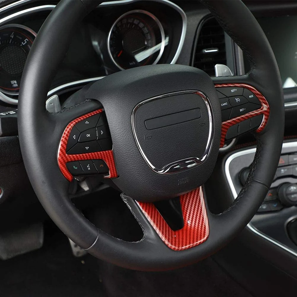 El Volante de ajuste para el Dodge Challenger - Cargador 2015-2022 Durango, para -Jeep Grand Cherokee, ABS Rojo de Fibra de Carbono Imagen 3