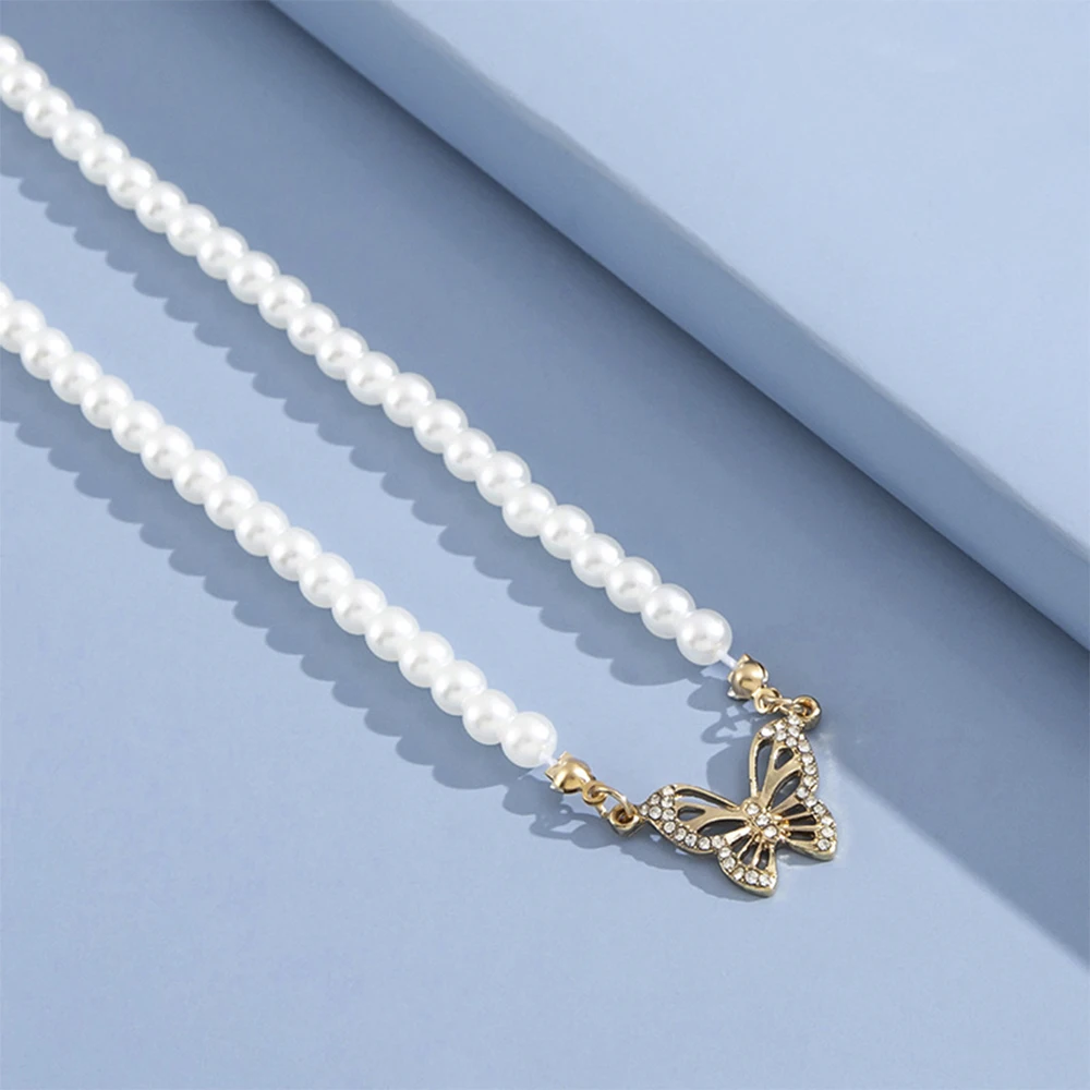 Nuevo Sencillo de la Joyería del Collar del Diseño Simple de la Perla de la Mariposa Colgante Empalmados Collar de Cadena de las Mujeres del Partido de la Joyería Imagen 4