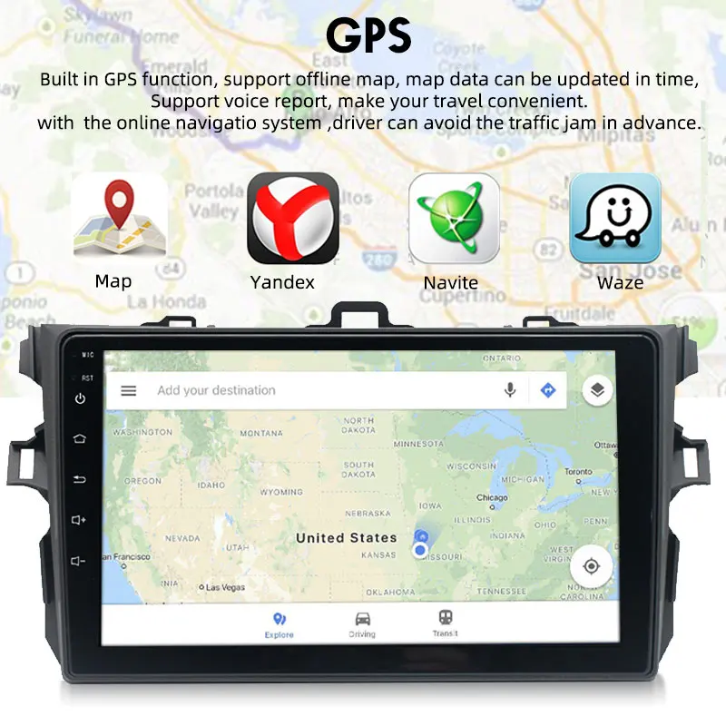 Video Multimedia GPS Android 10 WIFI Integrado en el Carplay de la Radio del Coche de 9