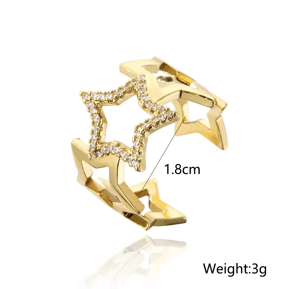 V&YIDOU Moda Copper18KGold circón pentagrama geometría abierta anillo de mujer de nuevos productos R822 Imagen 5