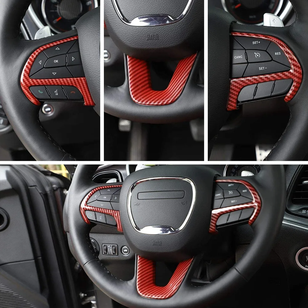El Volante de ajuste para el Dodge Challenger - Cargador 2015-2022 Durango, para -Jeep Grand Cherokee, ABS Rojo de Fibra de Carbono Imagen 5