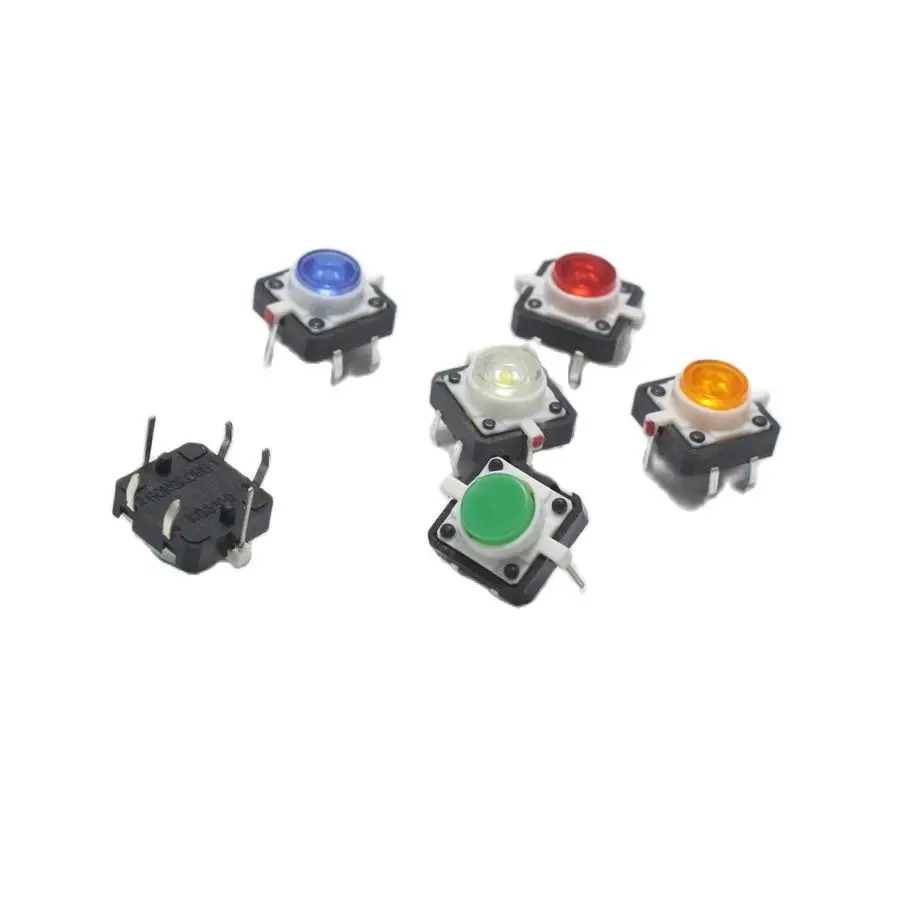 5pcs 12*12*7.3 mm 4 pines Táctil Tacto Mini Interruptor de Botón con Luz LED 12x12x7.3mm 4p Vertical Micro Interruptor de Imagen 1