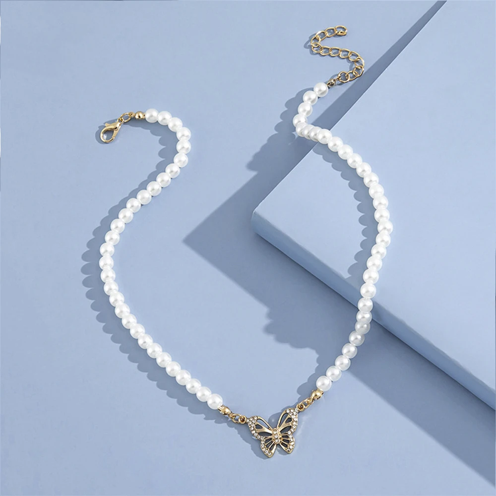 Nuevo Sencillo de la Joyería del Collar del Diseño Simple de la Perla de la Mariposa Colgante Empalmados Collar de Cadena de las Mujeres del Partido de la Joyería Imagen 3